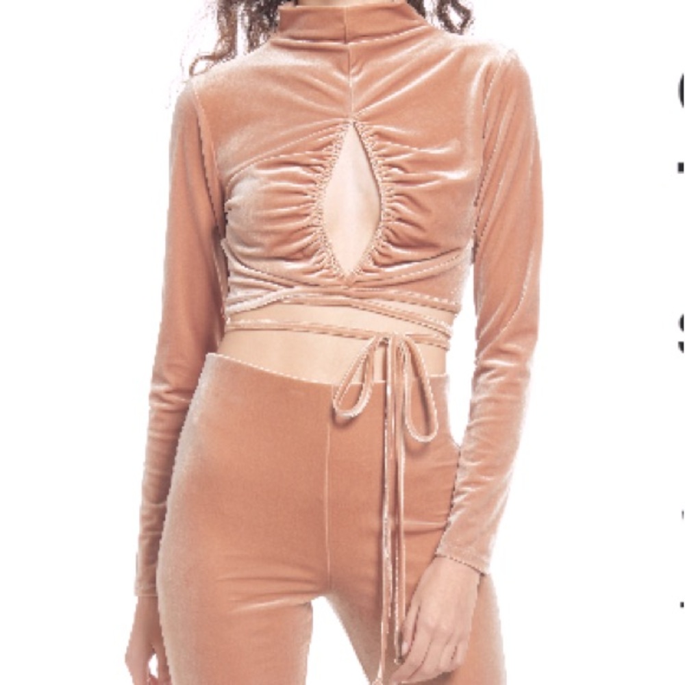 NWT Open Edit Beige Velvet Long Sleeve Mock Neck Small